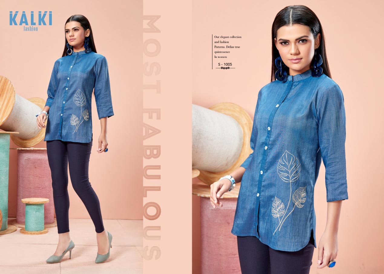 Rida Designer Denim Pure Silk Tops by Kalki Fashion Rida Designer Denim Pure Silk Tops by Kalki Fashion